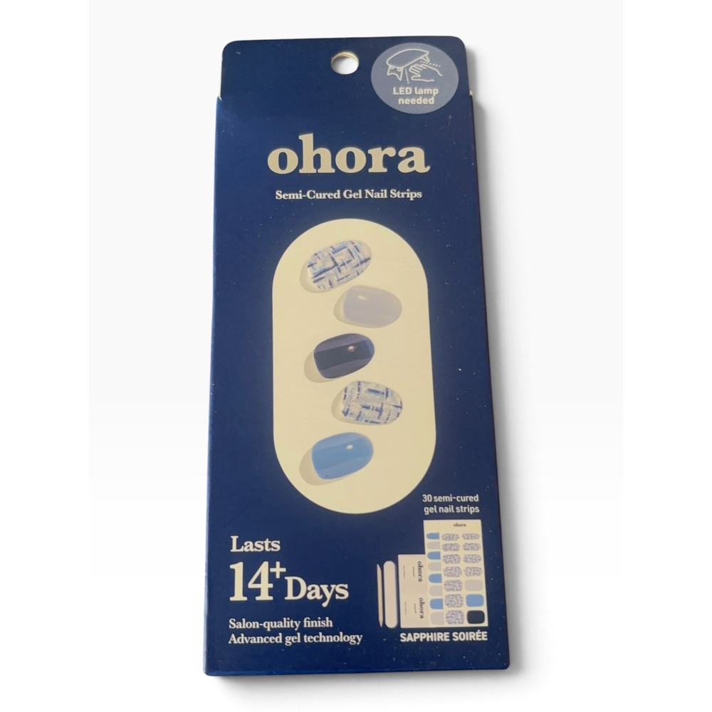 Ohora Semi-Cured Gel Nail Strips Sapphire Soiree ND-007-T Blue Plaid 30 Pieces